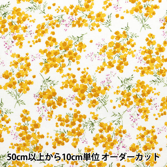 [From quantity 5] Fabric "MOMEN-T moment cotton linen sofrey mimosa total pattern white 144-8050-WH" [Yuzawayaoriginal】