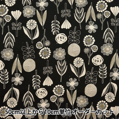 [From quantity 5] Fabric "BOOKHOU Cotton Linu Canvas Flower Black EKX-1400-2D" KOKKA