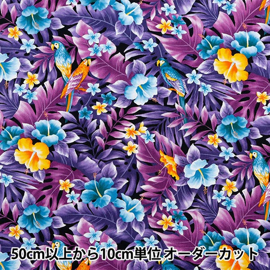 [Aus Menge 5] Stoff "Broad Hawaii Amon Rinta Monstera und Bird Purple 281-aPP"