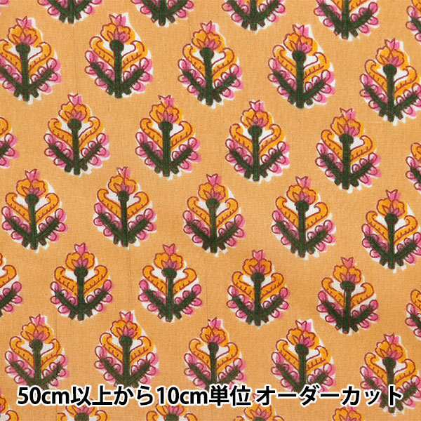 [De la cantidad 5] Fabric "Indo Boyle Patrón de flores de impresión Orange X amarillo Ram-Boi-41"