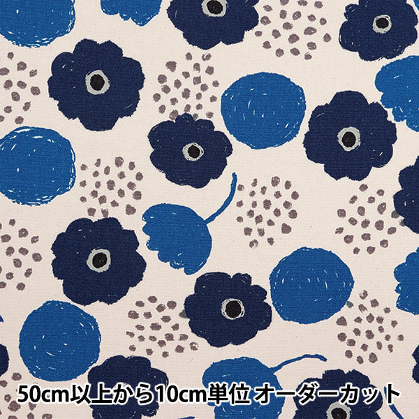 [الكمية من 5] قماش "Ox Palette Round Flower Navy 144-8048-A5" [Yuzawaya Original]