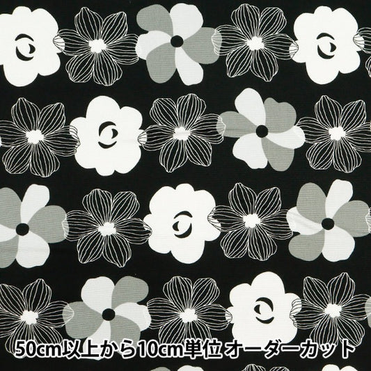 [From quantity 5] Fabric 『Oxford Flower border black 850467-1-3]