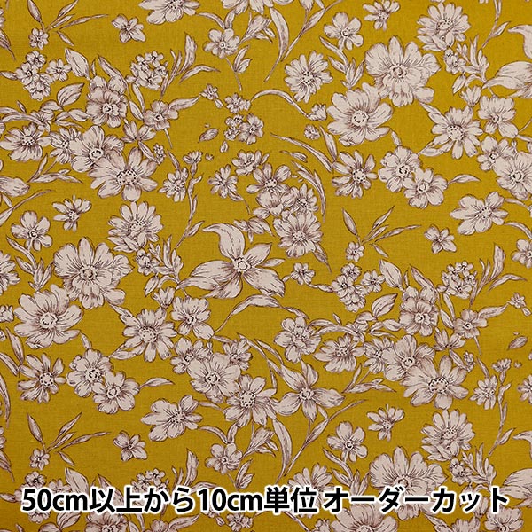 [From quantity 5] Fabric "Cotton hemp canvas etching flower yellow 38129-1C"