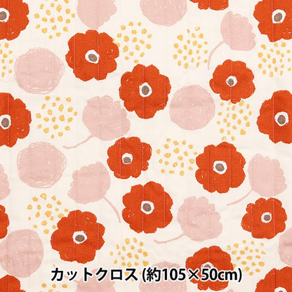 生地 『オックス パレット丸いお花 キルトカットクロス 約105cm×50cm レッド CQ144-8048-A1』