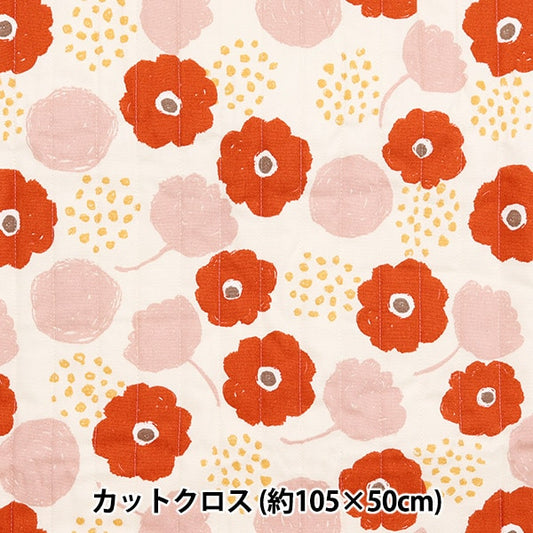 천・원단 『옥스 팔레트 라운드 꽃 퀼트컷 천 약 105cm x 50cm 빨간색 CQ144-8048-A1 "