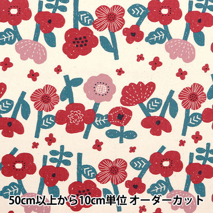 [De la cantidad 5] Fabric "Nova Buey Border Floral Patrón Rojo Nox-Bofl-Re" Kokka Cocka