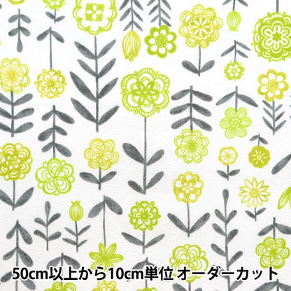 [From quantity 5] Fabric "NOVA Oxford Stripe Flower Lime Yellow NOX-NOFL2-YE] KOKKA