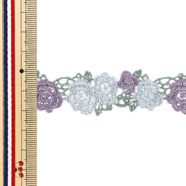 Pizzo chimico "Pizzo floreale blu x lavanda circa 1,5 m YFL25-05"
