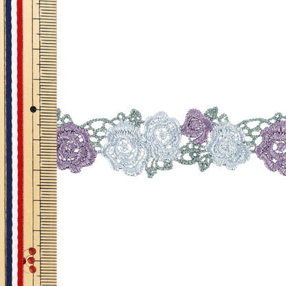 Pizzo chimico "Pizzo floreale blu x lavanda circa 1,5 m YFL25-05"