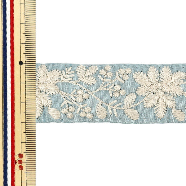 [Menge ab 5] KunsthandwerkBesätze "2022 Indischer StickereibesatzCa. 3 cm breit blau x Creme 43432c"