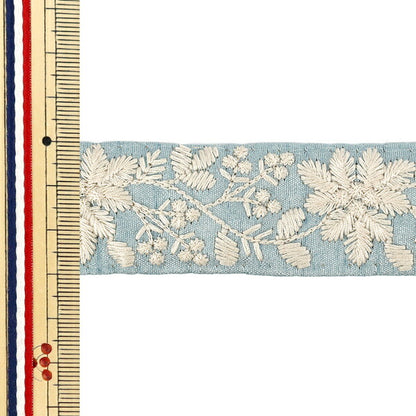 [Menge ab 5] KunsthandwerkBesätze "2022 Indischer StickereibesatzCa. 3 cm breit blau x Creme 43432c"