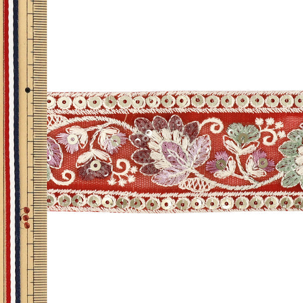 【数量5から】 手芸ブレード 『2026インド刺繍ブレード 約5.4cm幅 レッド 616B』
