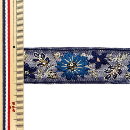 [Cantidad a partir de 5] artesaníasRibete "2022 Ribete bordado indio Navy X Blue 45180f"