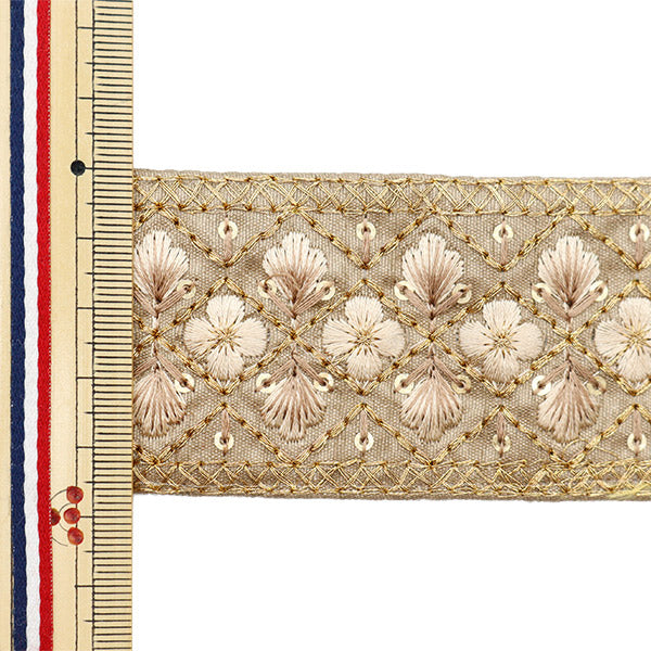 [Menge ab 5] KunsthandwerkBesätze "2023 Indischer Stickereibesatz Beige x Beige 142#5"