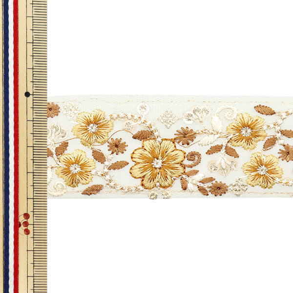 [Cantidad a partir de 5] artesaníasRibete "2024 Ribete bordado indio Beige x brown 47203h"