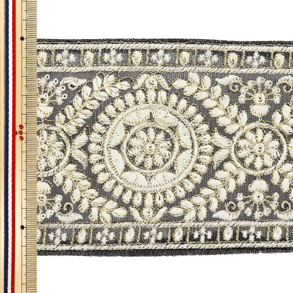 [De la quantité 5] artisanatGarniture "2024 Garniture de broderie indienne Noir x blanc m-297b1"