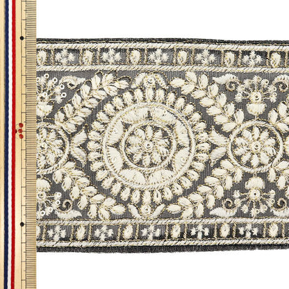 [De la quantité 5] artisanatGarniture "2024 Garniture de broderie indienne Noir x blanc m-297b1"