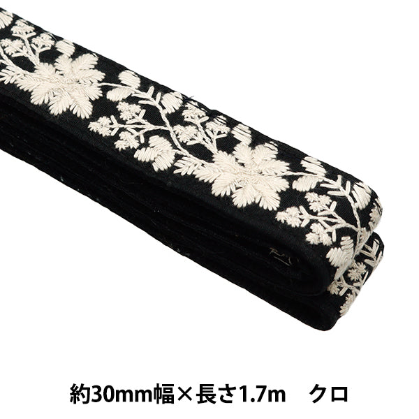 الحرف اليدويةالزركشة شريط حقيبة تطريز هندي عرض 30 ملم × طول 1.7 متر أسود TA-43432B"