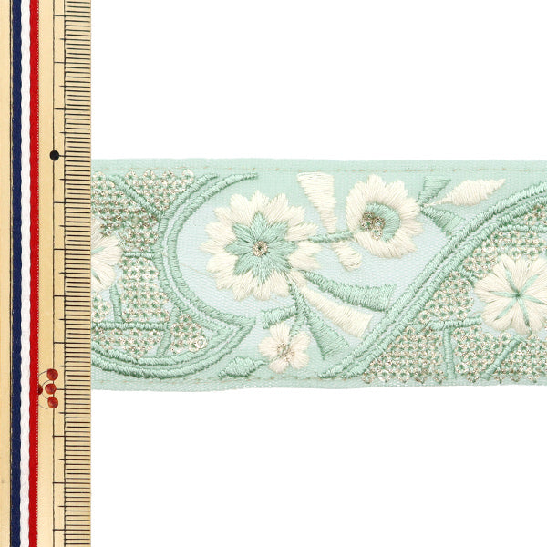 [De la quantité 5] artisanatGarniture "2024 Garniture de broderie indienne Vert x blanc 2090c"