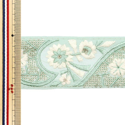 [De la quantité 5] artisanatGarniture "2024 Garniture de broderie indienne Vert x blanc 2090c"