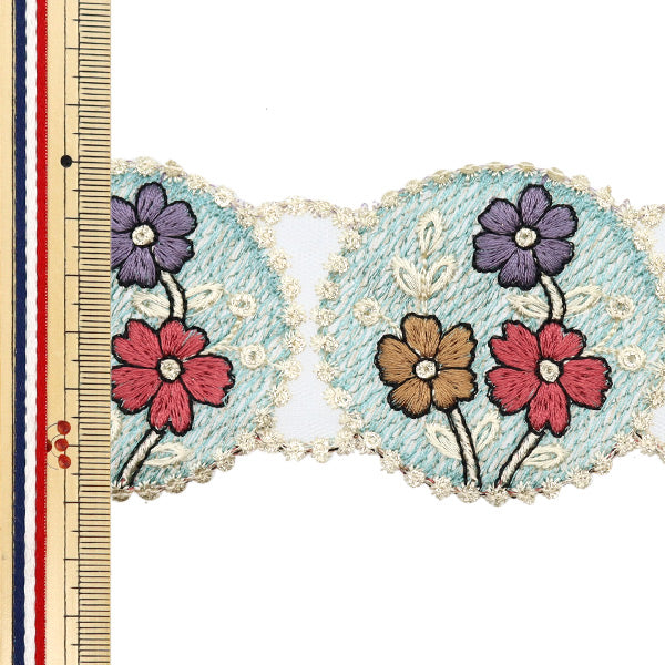 [De la quantité 5] artisanatGarniture "2024 Garniture de broderie indienne Vert x gris 2107c"