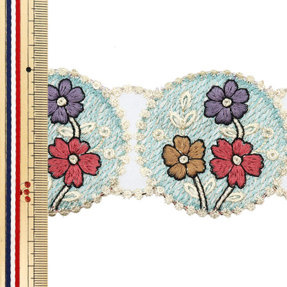 [De la quantité 5] artisanatGarniture "2024 Garniture de broderie indienne Vert x gris 2107c"