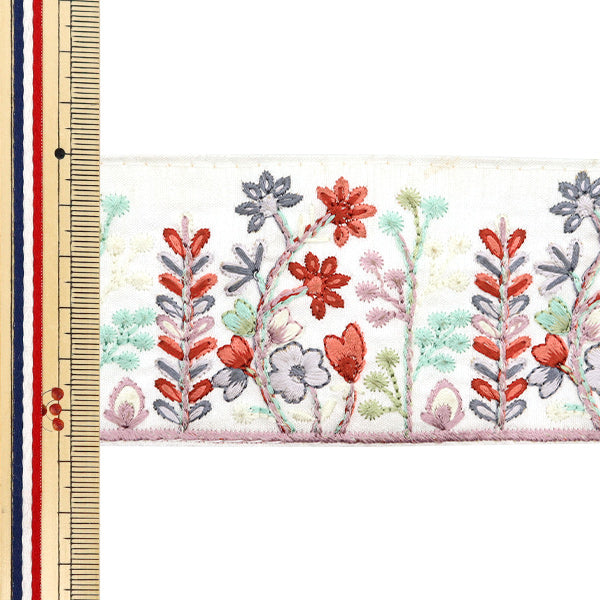 [De la quantité 5] artisanatGarniture "2024 Garniture de broderie indienne Blanc x rouge 3603w"