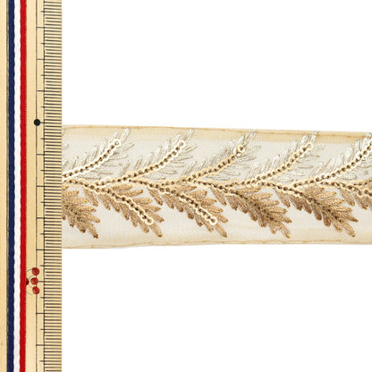 [De la quantité 5] artisanatGarniture "2024 Garniture de broderie indienne Beige x or m-158a"