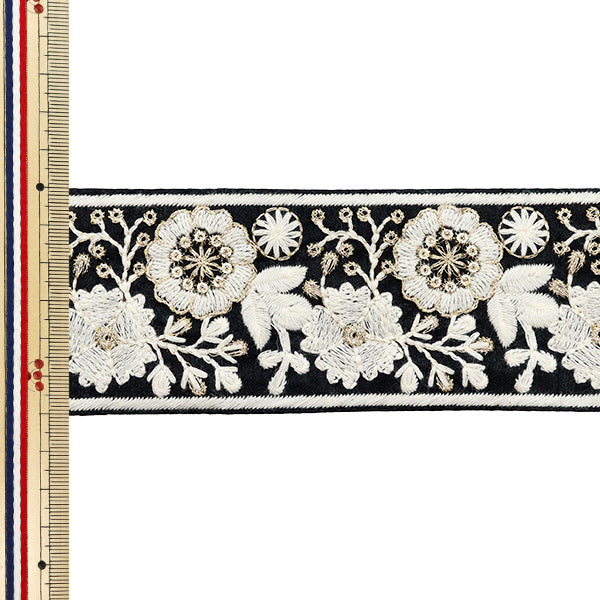 [Cantidad a partir de 5] artesaníasRibete "2024 Ribete bordado indio Black X White M-214H"