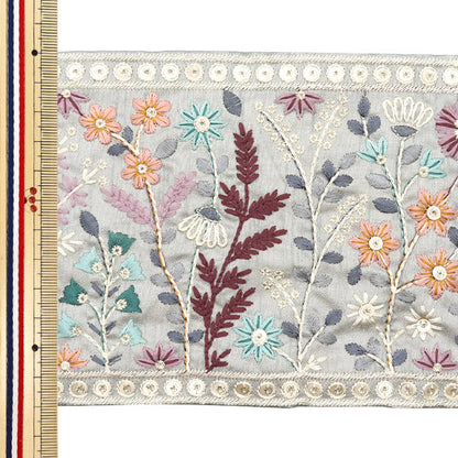 [De la quantité 5] artisanatGarniture "2024 Garniture de broderie indienne Gris x rose 47131a"