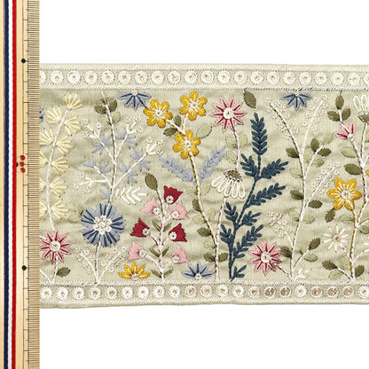 [Cantidad a partir de 5] artesaníasRibete "2024 Ribete bordado indio Verde x amarillo 47131d"