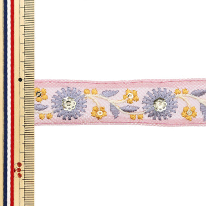 [Aus Menge 5] HandwerkBesätze "2024 Indischer Stickereibesatz Rosa x grau m-377k"