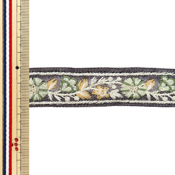 [De la quantité 5] artisanatGarniture "2024 Garniture de broderie indienne Noir x vert m-483b"