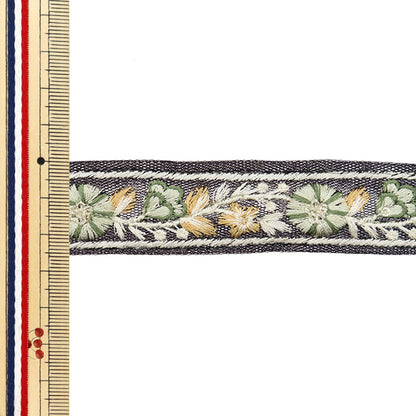 [De la quantité 5] artisanatGarniture "2024 Garniture de broderie indienne Noir x vert m-483b"