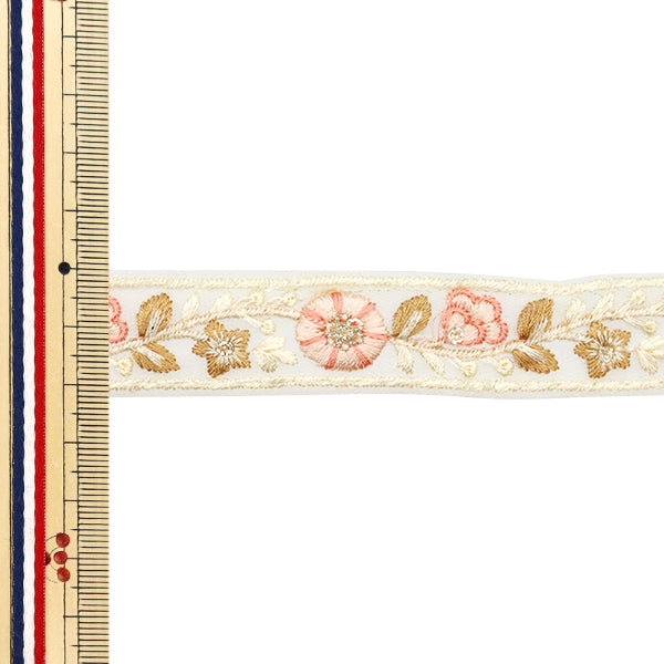 [Cantidad a partir de 5] artesaníasRibete "2024 Ribete bordado indio Off-White X Pink M-483L"