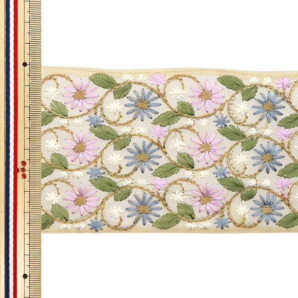 [De la cantidad 5] ArtilleraRibete "2024 Ribete bordado indio Beige x púrpura M-702L"