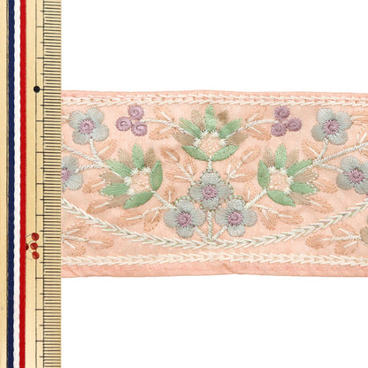 [Aus Menge 5] HandwerkBesätze "2024 Indischer Stickereibesatz Rosa x grün 2232l"