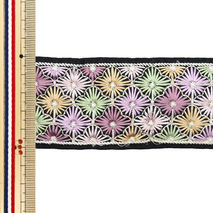 [Aus Menge 5] HandwerkBesätze "2024 Indischer Stickereibesatz Schwarz x lila 2237f"