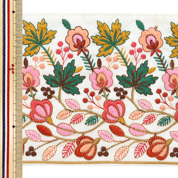 [Aus Menge 5] HandwerkBesätze "2024 Indischer Stickereibesatz Weißer X Pink 2240f"