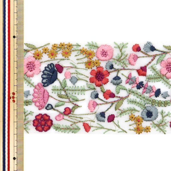 [Aus Menge 5] HandwerkBesätze "2024 Indischer Stickereibesatz Weißer X Pink 3159f"