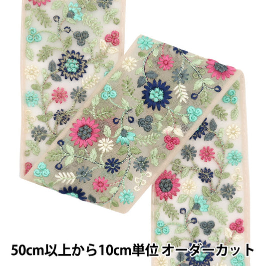 【数量5から】 手芸ブレード 『2024 インド刺繍ブレード ピンク×ブルー 3382F』