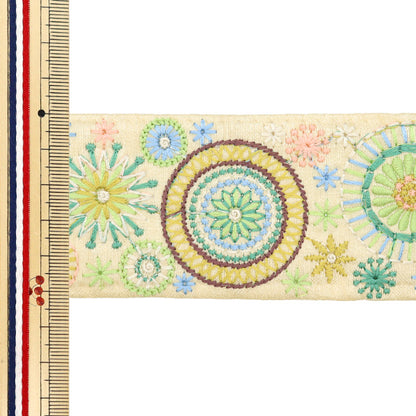 [Dalla quantità 5] artigianatoTrim "2024 Rifiniture per ricamo indiano Beige x verde 3446f"