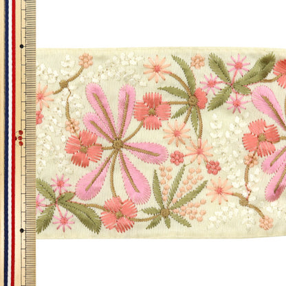 [Aus Menge 5] HandwerkBesätze "2024 Indischer Stickereibesatz Creme x Pink M-164b"