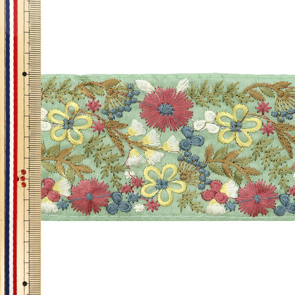 [Aus Menge 5] HandwerkBesätze "2024 Indischer Stickereibesatz Grün x gelb M-173J"