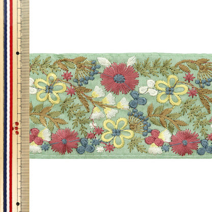 [Aus Menge 5] HandwerkBesätze "2024 Indischer Stickereibesatz Grün x gelb M-173J"