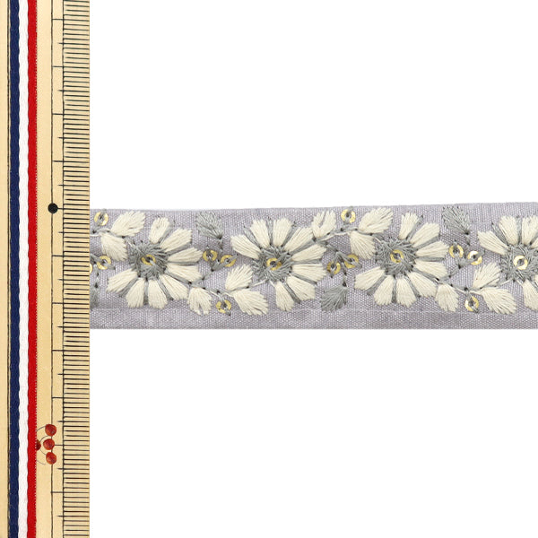 [수량 5에서] 수예브레이드 "2024 인도 자수 브레이드 회색 x 화이트 47169E"