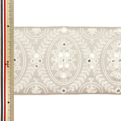 [Cantidad a partir de 5] artesaníasRibete "2024 bordado indio ssRibete Beige x blanco 2105b"