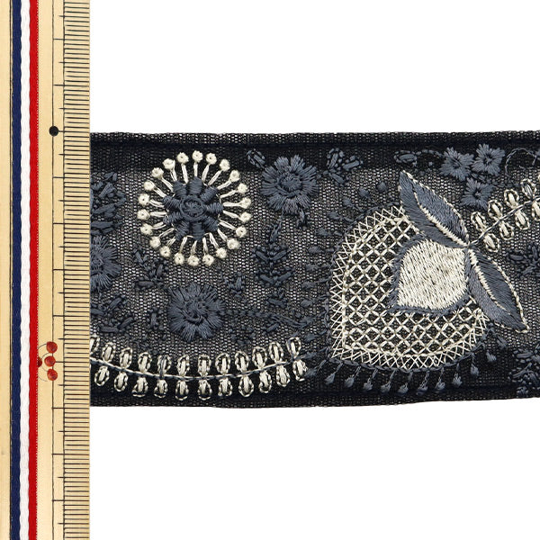 [Quantité à partir de 5] artisanatGarniture "2024 Garniture de broderie indienne Noir x gris 2114b"