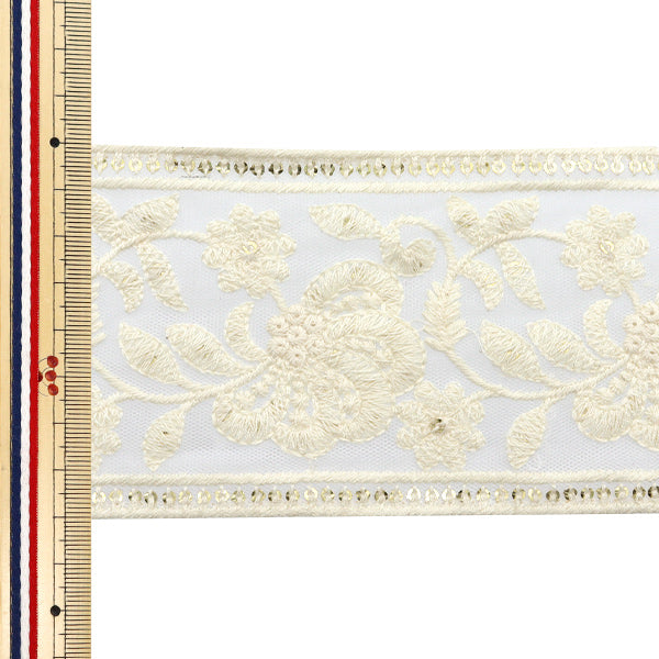 【数量5から】 手芸ブレード 『2024 インド刺繍ブレード ホワイト×ホワイト 2121A』