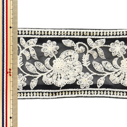 【数量5から】 手芸ブレード 『2024 インド刺繍ブレード ブラック×ホワイト 2121F』